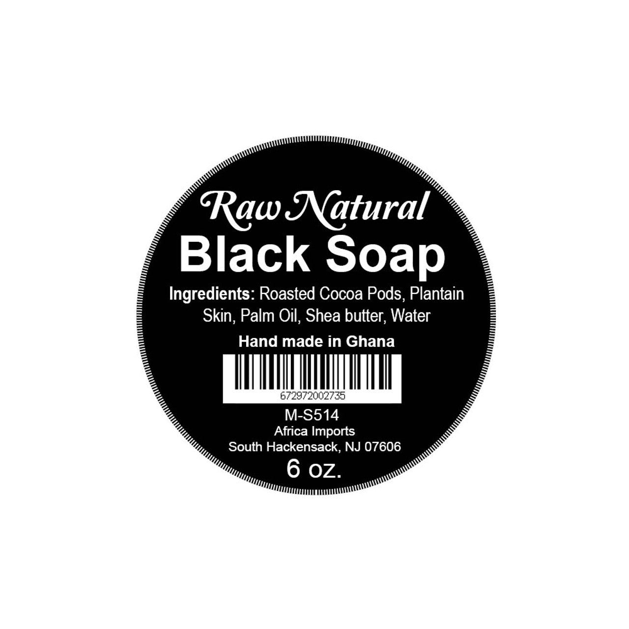 Raw Natural Black Soap Bar - 6 oz.
